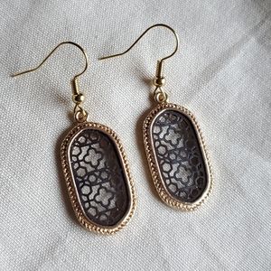 Gold and Black Filigree Oval Earrings